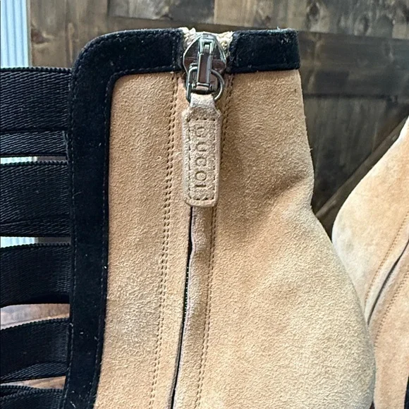 GUCCI Olimpia Ladder Strap Peep Toe Booties - Picture 6 of 16